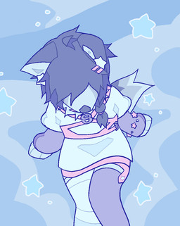 accessory ambiguous_gender anthro bandage braided_hair clothed clothing cloud collar ear_piercing fur garter_straps grey_hair hair hair_accessory hair_over_eyes harness legwear piercing pink_clothing pink_harness purple_clothing purple_topwear solo star stockings topwear white_body white_clothing white_fur white_topwear vinqock reina_(vinqou) canid canine fox mammal platinum_fox red_fox true_fox 2025 2d_animation animated digital_drawing_(artwork) digital_media_(artwork) frame_by_frame pastel_theme short_playtime trans_(lore) trans_woman_(lore)