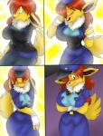 aakashi blush breasts comic eeveelution female gender_transformation generation_1_pokemon jolteon nintendo pokemon pokemon_(species) transformation