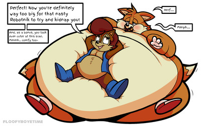 2_tails anthro auburn_hair belly big_belly blue_boots blue_clothing blue_eyes blue_footwear blue_topwear blue_vest blush boots brown_body brown_fur clothing dialogue duo female footwear fur gloves groan hair handwear huge_belly hyper hyper_belly immobile male moan morbidly_obese morbidly_obese_anthro morbidly_obese_male multi_tail nonsexualized_young obese obese_anthro obese_male orange_body orange_fur overstuffed overweight overweight_anthro overweight_female overweight_male resting_on resting_on_another resting_on_belly shoes simple_background speech_box tail text topwear vest weight_gain white_background white_clothing white_gloves white_handwear young young_anthro floofyboyetime sega sonic_the_hedgehog_(series) miles_prower sally_acorn canid canine chipmunk fox ground_squirrel hybrid mammal rodent sciurid tree_squirrel 16:9 english_text widescreen