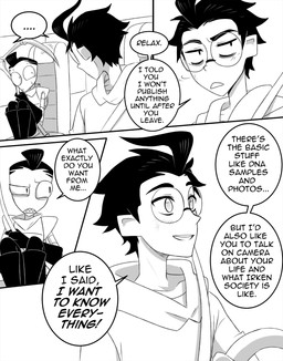 aged_up ahoge black_hair chair clothed clothing dialogue driving duo earless eyewear furniture gloves hair handwear male not_furry on_chair pak speech_bubble text topwear inimoose invader_zim nickelodeon dib_membrane zim_(invader_zim) alien alien_humanoid human humanoid irken mammal comic digital_media_(artwork) english_text hi_res monochrome