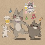 alcohol ambiguous_gender beer beverage drunk eyes_closed feral group musical_note musical_symbol substance_intoxication symbol tail trio whiskers irasutoya mojacookie irasutoya_challenge shikaruneko_(series) amayakasuneko shikaruneko domestic_cat felid feline felis mammal 1:1