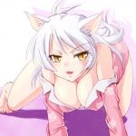 all_fours breasts clothing crawling ear_tuft female hair head_print looking_at_viewer naughty_face open_mouth pajamas pattern_clothing pattern_pajamas print_clothing print_pajamas pupils seductive simple_background slit_pupils solo tuft white_hair yellow_eyes urase_shioji monogatari nekomonogatari black_hanekawa hanekawa_tsubasa animal_humanoid cat_humanoid felid felid_humanoid feline feline_humanoid humanoid mammal mammal_humanoid 1:1