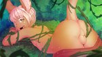 16:9 anthro anus ass_up balls bottomwear bottomwear_down bound butt clothed clothing digital_media_(artwork) femboy forced forest forest_background genitals green_eyes hi_res looking_at_viewer lying made_in_abyss male nanachi narehate nature nature_background nude on_front on_ground open_mouth pants pants_down partially_clothed plant presenting presenting_hindquarters raised_tail restrained shaded smile smiling_at_viewer solo tail thorns tied_down tree valkoinen vines widescreen
