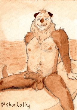 anthro balls big_balls big_penis body_hair chest_hair countershading erection foreskin genitals happy male mane nipples nude outside penis pubes saggy_balls sitting smile solo surfboard vein veiny_penis shockathy mammal mustelid otter absurd_res hi_res monochrome painting_(artwork) signature traditional_media_(artwork) traditional_painting_(artwork) traditional_watercolor_(artwork) watercolor_(artwork)