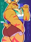 anthro bottomwear butt clothing hotpants lgbt_pride male muscular muscular_male pride_color_clothing pride_colors scar shirt shorts solo tail tank_top topwear vincian_pride_colors wounded beetleartz five_nights_at_freddy's five_nights_at_freddy's_3 scottgames springtrap_(fnaf) lagomorph leporid mammal rabbit undead zombie hi_res