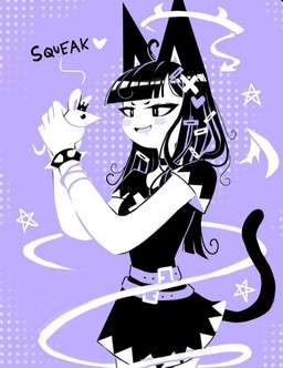 anthro belt black_body black_fur bodily_fluids bottomwear bracelet clothing crown female feral fur headgear jewelry male predator/prey saliva simple_background skirt spiked_bracelet spikes squeaking andaerz animal_humanoid cat_humanoid felid felid_humanoid feline feline_humanoid humanoid mammal mammal_humanoid mouse murid murine rodent