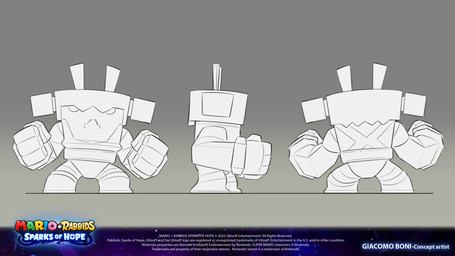 4_fingers anthro arms_bent boots closed_frown clothed clothed_anthro clothed_female clothing copyright_symbol female fingers fist footwear front_view frown gradient_background grey_background hair leotard long_ears mouth_closed no_pupils noseless pigtails pointy_breasts rear_view rock shoes side_view simple_background solo symbol text white_body white_boots white_clothing white_footwear white_hair white_hair_tie white_leotard year giacomo_boni mario_plus_rabbids_sparks_of_hope nintendo raving_rabbids rayman_(series) ubisoft bedrock_(mario_plus_rabbids) elemental_creature hybrid lagomorph mammal mineral_fauna rabbid rock_creature 16:9 2023 4k absurd_res adobe_photoshop_(artwork) artist_name digital_drawing_(artwork) digital_media_(artwork) english_description english_text hi_res official_art procreate_(artwork) widescreen