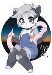 anthro breasts chibi clothing cute_fangs fangs female gloves grey_hair hair handwear long_tail looking_at_viewer overalls smile solo tail teeth torn_clothing mirrorreach airi_(mirrorreach) american_opossum mammal marsupial virginia_opossum 2019 hi_res