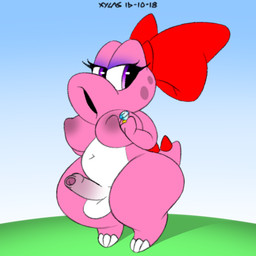 anthro areola balls belly big_breasts breasts erect_nipples erection foreskin genitals gynomorph intersex navel nipples nude penis pink_body purple_eyes slightly_chubby solo wide_hipped_gynomorph wide_hipped_intersex wide_hips xylas mario_bros nintendo birdo_(character) birdo 1:1 2016 dated
