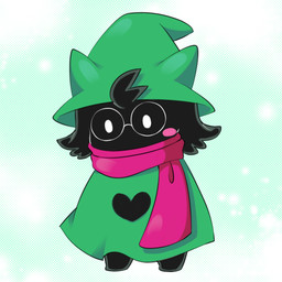 ambiguous_gender anthro biped black_body black_fur blush clothing dot_eyes eyewear fur glasses green_clothing green_hat green_headwear hat headgear headwear pink_scarf scarf simple_background simple_eyes solo standing white_eyes kotaro_kurokawa deltarune undertale_(series) ralsei bovid caprine darkner goat mammal 1:1 2018