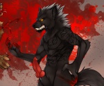 abstract_background animal_genitalia anthro blood bodily_fluids erection furgonomics furry-specific_piercing genital_piercing genitals glare gore knot male muscular muscular_anthro muscular_male nude penis piercing sheath sheath_piercing simple_background solo tail tattoo teeth violence azelyn hugowolf canid canine canis mammal wolf