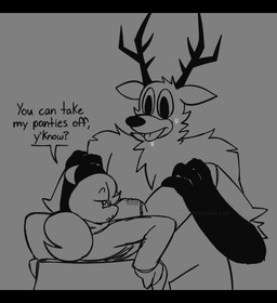 antlers big_pupils black_antlers black_arms black_bars bodily_fluids clothed clothing confusion deer_ears dilated_pupils ears_down eye_contact eyewear female glasses hair holding_both_legs horn licking licking_panties looking_at_another male panties pivoted_ears ponytail pupils saliva simple_background sweat sweatdrop text tongue tongue_out underwear wet wet_clothing wet_panties wet_underwear sohornyraccoon 99_nights_in_the_forest roblox deer_(99_nights_in_the_forest) sona_(sohornyraccoon) deer human mammal digital_media_(artwork) letterbox monochrome sketch watermark whiteboard_fox_(artwork)