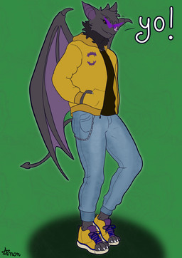 anthro asperthebat bottomwear clothing denim denim_bottomwear denim_clothing eyewear footwear jeans male neck_tuft pants shoes sneakers solo sunglasses sweater topwear tuft wings anonstar_(artist) bat mammal absurd_res hi_res