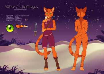 anthro clothing fur green_eyes knife markings nude nude_anthro orange_body orange_fur striped_markings stripes rukifox domestic_cat felid feline felis mammal model_sheet