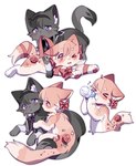 alternate_species bottle container drinking duo female feral feralized furrification kemono milk milk_bottle kuro_chromium puella_magi puella_magi_madoka_magica homura_akemi madoka_kaname domestic_cat felid feline felis mammal hi_res