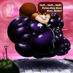 antennae_(anatomy) anthro belly big_belly bodily_fluids brick_path brick_road brown_body brown_fur clothing cracked_ground crush duo entrapment footprint fur huge_belly hyper inside_clothing larger_male latex latex_clothing latex_skinsuit male male/male micro morbidly_obese morbidly_obese_anthro nipples obese obese_anthro obese_male overweight overweight_anthro overweight_male simple_background size_difference skinsuit smaller_male smile sumo sweat text tight_clothing trapped_in_clothing wings fujiyama_samoyed bumble_beans_(fujiyamasamoyed) libra_(fujiyamasamoyed) arthropod bee bumble_bee_(species) canid canine hybrid hymenopteran insect mammal raccoon_dog tanuki 1:1 hi_res