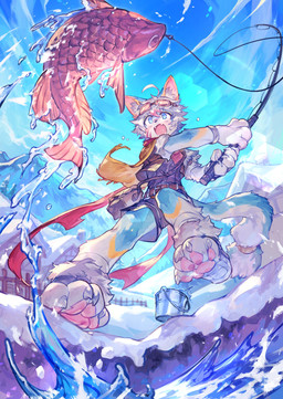 4_toes ambiguous_gender anthro belt blue_eyes bottomwear bucket building claws clothing container day duo eyewear eyewear_on_head feet feral finger_claws fishing fishing_rod footwear fur goggles goggles_on_head grey_hair hair holding_fishing_rod holding_object house looking_up low-angle_view male mountain open_mouth outside pawpads paws pink_pawpads pouch_(clothing) shirt shoes shorts snow soles tail toe_claws toeless_footwear toeless_shoes toes topwear water wolftapioca aquatic felid fish mammal 2026 absurd_res digital_media_(artwork) hi_res