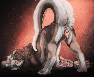 animal_genitalia animal_vulva anus ass_up bedroom_eyes black_claws brown_body brown_eyes brown_fur butt canine_genitalia canine_vulva claws female female_feral feral fur genitals looking_at_viewer looking_back narrowed_eyes pawpads pink_anus pink_pawpads pink_vulva presenting presenting_anus presenting_vulva raised_tail seductive solo tail vulva white_body white_fur venlightchaser mythology silas_zeranous canid canine dragon furred_dragon furred_scalie hybrid mammal mythological_creature mythological_scalie scalie 2025 digital_media_(artwork) hi_res