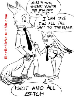 anthro barefoot bottomwear clothed clothing dialogue duo feet female fully_clothed fur interrobang looking_at_another male necktie pants police police_uniform shirt simple_background speech_bubble standing text topwear uniform white_background macdobleve disney zootopia judy_hopps nick_wilde canid canine fox lagomorph leporid mammal rabbit red_fox true_fox english_text hi_res url