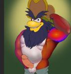 anthro balls beak beard clothed clothing conjoined_eyes erection eyebrows facial_hair flexing genitals hat headgear headwear humanoid_genitalia humanoid_penis looking_at_viewer male mane muscular muscular_anthro muscular_male partially_clothed penis pirate smile solo standing vein veiny_penis seyrmo club_penguin captain_rockhopper avian bird penguin 2017 digital_media_(artwork)