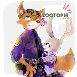 accessory anthro clothed clothing duo female fur male necktie police police_uniform text uniform unknown_artist disney zootopia judy_hopps nick_wilde canid canine fox lagomorph leporid mammal rabbit red_fox true_fox 1:1 english_text hi_res source_request