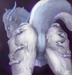 2020 alli anus butt digital_media_(artwork) dragon female feral fur furred_dragon furred_scalie genitals hair hi_res himeragoldtail horn membrane_(anatomy) membranous_wings mythological_creature mythological_scalie mythology naturally_censored pubes pussy scalie solo tail white_hair wings