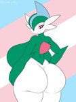 anthro big_breasts big_butt breasts butt female huge_breasts huge_butt lgbt_pride looking_at_viewer looking_back nude pride_colors solo transgender_pride_colors punch_pubby nintendo pokemon gallade generation_4_pokemon pokemon_(species) hi_res trans_(lore) trans_woman_(lore)