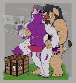 abdominal_bulge anal animal_genitalia animal_penis anthro anthro_on_anthro anthro_penetrated anthro_penetrating anthro_penetrating_anthro beard canine_genitalia canine_penis claws crafting_table duo facial_hair feet genitals grass half-closed_eyes inventory_screen knot male male/male male_penetrated male_penetrating male_penetrating_male narrowed_eyes nude pawpads penetration penis plant sex sheath smile tail tongue tongue_out yellow_eyes desertb0ar microsoft minecraft mojang xbox_game_studios pooka_(pookashifts) canid canine canis domestic_dog mammal suid suine sus_(pig) wild_boar hi_res