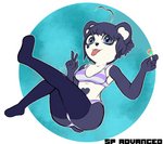 anthro arms_bent bear bent_leg black_clothing black_legwear black_thigh_highs bra breasts candy clothing colored_sketch dessert extended_leg female food gesture giant_panda hair hand_gesture heart_(marking) heart_eyes heart_symbol hi_res holding_candy holding_food holding_lollipop holding_object kenny_(kenashcorp) legs_up legwear lollipop mammal markings panties raised_arm raised_hand sketch small_breasts solo sp_advanced tail tail_tuft thigh_highs tongue tongue_out tucked_arm tuft underwear v_sign