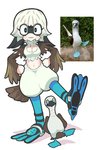 alternate_species ambiguous_gender animal_humanoid avian avian_humanoid bird blue-footed_booby booby_(bird) breasts cleavage clothed clothing duo feet female feral gashi-gashi humanoid mammal membrane_(anatomy) o_o reference_image sulid swimming_fins toes webbed_feet