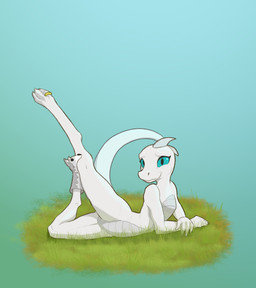 anthro arched_back biped blue_eyes digit_ring featureless_chest featureless_crotch feet female grass hand_puppet jewelry looking_at_viewer lying lying_on_ground on_front on_ground one_leg_up plant pose pupils raised_leg raised_tail ring scales seductive simple_background slit_pupils solo tail toe_ring toes ventral_scales white_body white_scales wide_hips zargothrax microsoft the_elder_scrolls guillemet_(kazerad) argonian scalie hi_res