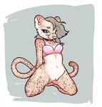 anthro black_outline blep blonde_hair blue_eyes bodily_fluids bottomless bra bra_only breasts clothed clothing dripping dripping_pussy female flat_stomach fur fur_markings fur_tuft genital_fluids genitals glistening glistening_body hair long_tail markings navel outline pink_bra pink_clothing pink_nose pink_underwear push_up_bra pussy pussy_juice_drip simple_background smile solo tail tail_markings tongue tongue_out tuft underwear underwear_only vaginal_fluids teeveeomegas thed cheetah felid feline mammal colored digital_media_(artwork) full-length_portrait hi_res portrait shaded signature soft_shading