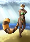 anthro bikini bikini_bottom bikini_top breasts cleavage clothed clothing crossgender curvy_figure female looking_at_viewer muscular muscular_female one_eye_closed side_boob solo swimwear two-piece_swimsuit wink winking_at_viewer elmasiosare olivia_imitaru_(some_dumm_wah) some_dumm_wah_(character) ailurid mammal red_panda absurd_res hi_res