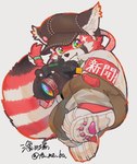 anthro braided_hair braided_ponytail camera clothing footwear fur hair hat headgear headwear kemono male pawpads ponytail red_body red_fur shoes sneakers solo ta_me_ba lifewonders tokyo_afterschool_summoners zhurong_(tas) ailurid mammal red_panda hi_res