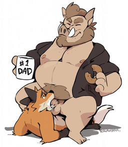 anthro anthro_on_anthro anthro_penetrated anthro_penetrating anthro_penetrating_anthro balls beard belly bodily_fluids bottomless clothed clothing cum cum_in_mouth cum_inside daddy_mug dessert doughnut duo eating eating_food facial_hair fellatio food genital_fluids genitals larger_male larger_on_top male male/male male_penetrated male_penetrating male_penetrating_male navel nipples nude on_top oral overweight pastry penetration penile penile_penetration penis_in_mouth sex simple_background size_difference smaller_male smaller_penetrated haps daddyjinn canid canine fox mammal suid suine sus_(pig) wild_boar 2019 hi_res