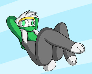 3_toes anthro blue_background bottomwear clothing feet floppy_ears fur green_clothing green_eyes green_mask green_topwear grey_body grey_bottomwear grey_clothing grey_fur grey_legwear hair hands_behind_head legs_up legwear looking_away looking_back looking_up lying male on_back pattern_background pokemorph round_tail short_tail simple_background solo striped_background tail toeless_legwear toes topwear white_body white_fur white_hair mr_rottson nintendo pokemon rotto_(mrrottson) generation_8_pokemon lagomorph mammal pokemon_(species) raboot 2020