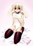 :< bed clothing collar erection femboy fur furniture genitals gradient_background kneeling legwear looking_at_viewer male penis pink_eyes simple_background solo stockings yellow_body yellow_fur nataly-b yoshino_iko lagomorph leporid mammal rabbit 2012 hi_res