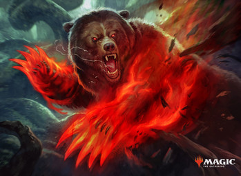 ambiguous_gender angry bodily_fluids brown_body brown_fur claws destruction feral fur logo magic open_mouth red_eyes saliva sharp_teeth solo teeth borja_pindado hasbro magic:_the_gathering wizards_of_the_coast bear mammal hi_res official_art