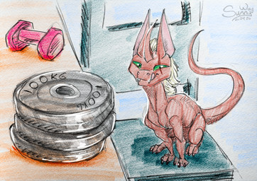 claws cunning fangs feral fluffy food fur fya holidays horn male pancake paws silly sitting teeth tongue tongue_out weights sunny_way april_fools'_day blini_cat ki'rinaes hi_res meme