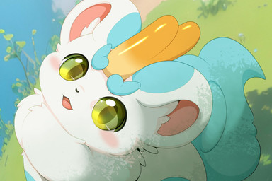 blush feral fur fur_markings high-angle_view kemono looking_up male markings open_mouth outside round_ears solo white_body white_fur hirochanu fabulous_beasts mythology tianlu_(fabulous_beasts) mythological_creature pixiu 2026 3:2 hi_res