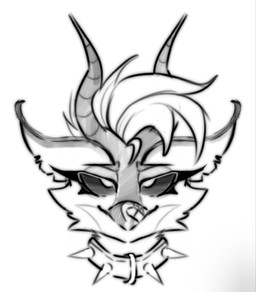 anthro corruption dark_sclera female horn solo transformation boidbwain joy_(shammy) avian bird owl owl_demon bust_portrait hi_res monochrome portrait sketch