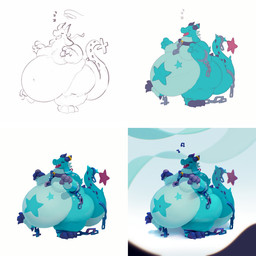 2_horns 3_toes 4_claws accessory ankle_cuffs anthro arm_tuft art_progression belly belly_markings belly_overhang big_belly big_breasts biped blue_accessory blue_body blue_ears blue_horn blue_markings blue_musical_note blue_piercing blue_star blue_tail blue_tuft breasts chain claws collar countershade_feet countershade_hands countershade_neck countershade_tail countershade_torso countershading cuff_(restraint) ear_piercing ear_ring emanata eyelashes eyes_closed fat_neck featureless_breasts feet female female_anthro fingerless_(marking) floppy_ears front_view fur fur_tuft furgonomics horn horn_jewelry horn_ring huge_belly huge_thighs jewelry markings morbidly_obese morbidly_obese_anthro morbidly_obese_female mostly_nude mostly_nude_anthro mostly_nude_female musical_note musical_symbol navel obese obese_anthro obese_female open_mouth overweight overweight_anthro overweight_female piercing purple_star purple_tongue red_star restraints ring_(jewelry) ring_piercing shackles shackles_only sharp_teeth singing sleeping sleepwalking snout solo sound_effects star_(marking) star_tipped_tail symbol tail tail_cuff tail_tuft teeth thick_tail thick_thighs three-quarter_view toe_claws toeless_(marking) toes tongue tuft vowelless vowelless_sound_effect walking white_belly white_body white_breasts white_countershading wide_hipped_anthro wide_hipped_female wide_hips wrist_cuffs zzz miluinaoxie mythology dragon furred_dragon furred_scalie mythological_creature mythological_scalie scalie 1:1 2022 colored cool_colors digital_media_(artwork) digital_painting_(artwork) english_description flat_colors full-length_portrait hi_res line_art multiple_images painting_(artwork) portrait sketch
