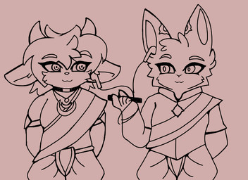 2_horns anthro biped collar duo earbuds electronics eye_contact hand_behind_back headphones horn jewelry kemono looking_at_another male male/male pendant tasticstarlight bovid caprine domestic_cat felid feline felis goat mammal 11:8 2025 animated