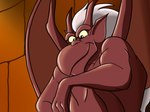 anthro hair horn humanoid_pointy_ears looking_down male membrane_(anatomy) membranous_wings pointy_ears red_body smile solo white_hair wings yellow_sclera mustelo10900 disney gargoyles brooklyn_(gargoyles) gargoyle scalie 4:3 digital_media_(artwork) hi_res