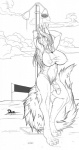 anthro balls beach big_breasts biped breasts claws clothed clothing clothing_aside cloud erection eyewear fluffy fluffy_tail fur genitals goggles gynomorph hair half-erect horn huge_breasts humanoid_genitalia humanoid_penis intersex long_hair looking_at_viewer nipple_outline non-mammal_breasts outside partially_clothed penis pose raised_arm seaside seductive shower sky solo standing summer swimwear swimwear_aside tail text tight_clothing duo_(artist) mythology kyera canid canine dragon fox mammal mythological_creature mythological_scalie scalie 2013 english_text hi_res line_art monochrome pinup