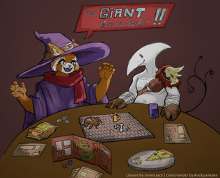 anthro barbarian_outfit clothed clothing costume dice duo figurine food mage_hat mage_robe male monster_energy_can multicolored_body pizza tabletop_game text two_tone_body white_body rockpankake sevenjace dungeons_and_dragons hasbro monster_energy wizards_of_the_coast roi_(rockpankake) ailurid arachnid arthropod mammal miteling red_panda spider 2026 digital_media_(artwork) english_text hi_res