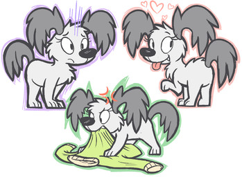 black_nose clothing fangs female feral fluffy_ears fluffy_fur fur green_clothing green_sweater green_topwear grey_body grey_fur solo sweater teeth topwear mistermarkers hasbro pound_puppies pound_puppies_(2010) rebound_(pound_puppies) canid canine canis domestic_dog herding_dog mammal old_english_sheepdog pastoral_dog sheepdog sketch