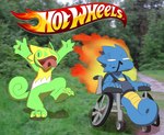 3_fingers beta_design burning clothing duo fingers fire humor legless open_mouth overalls overalls_only photo_background text tongue vehicle wheelchair miau o-ishi skyelu beta_pokemon_games hot_wheels mattel nintendo pokemon pokemon_gold_beta clarence_castellano kec_(skyelu) beta_kingdra beta_pokemon_(species) generation_3_pokemon kecleon pokemon_(species) artist_collaboration english_text photography_(artwork)