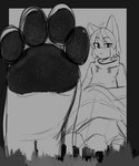 4_toes anthro city cityscape feet foot_fetish foot_focus looking_at_viewer macro male pawpads paws soles toes itameowmeow felid feline mammal absurd_res greyscale hi_res monochrome sketch