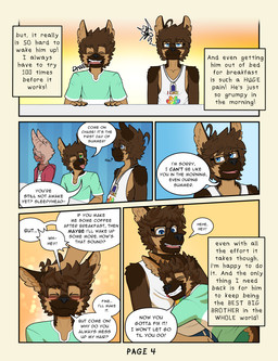 adolescent anthro big_ears blue_eyes blush bodily_fluids border clothed clothed_anthro clothed_male clothing dialogue dipstick_snout drooling emanata eyewear frustration_cloud fully_clothed fully_clothed_anthro fully_clothed_male glasses graphic_shirt green_eyes hair_tousle headpat hug hugging_another male male_anthro narration one_eye_closed page_number partially_clothed petting saliva shirt speech_bubble tank_top text tongue tongue_out topwear underwear white_border wink young young_male frostedchase amber_(frostedchase) chase_(frostedchase) max_(frostedchase) canid canine canis domestic_dog fennec_fox fox german_shepherd herding_dog mammal pastoral_dog true_fox comic english_text hi_res adopted_(lore) adoptive_brother_(lore) adoptive_sibling_(lore) brother_(lore) brothers_(lore) sibling_(lore)